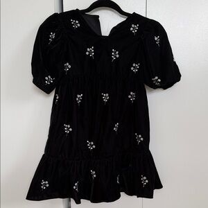 Zara Black Kids Dress with White Floral Embroidery